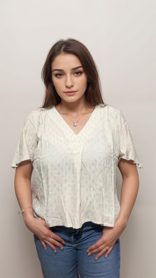 Women Formal Beige Loose Fit V Neck Plus Size Top