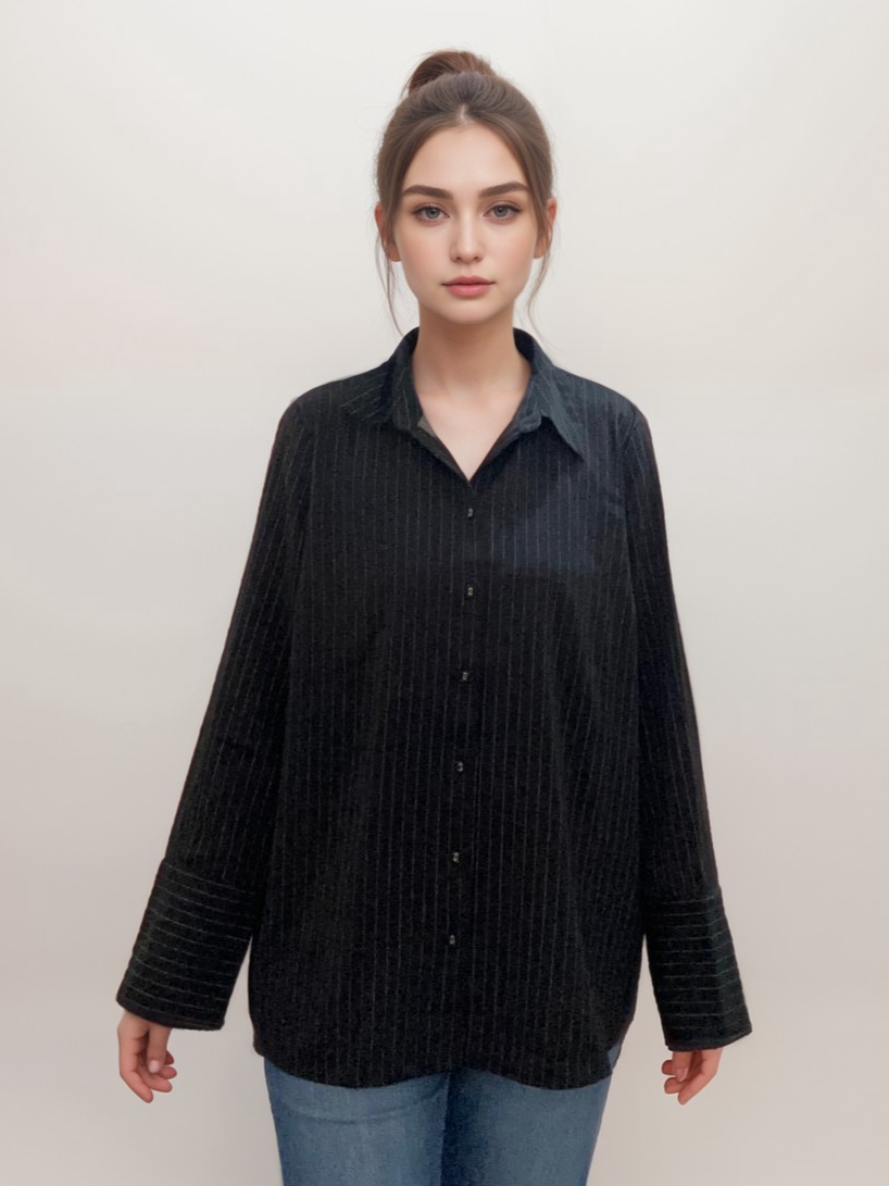 Women Formal Relaxed Fit Plus Size Black Striped Shirt