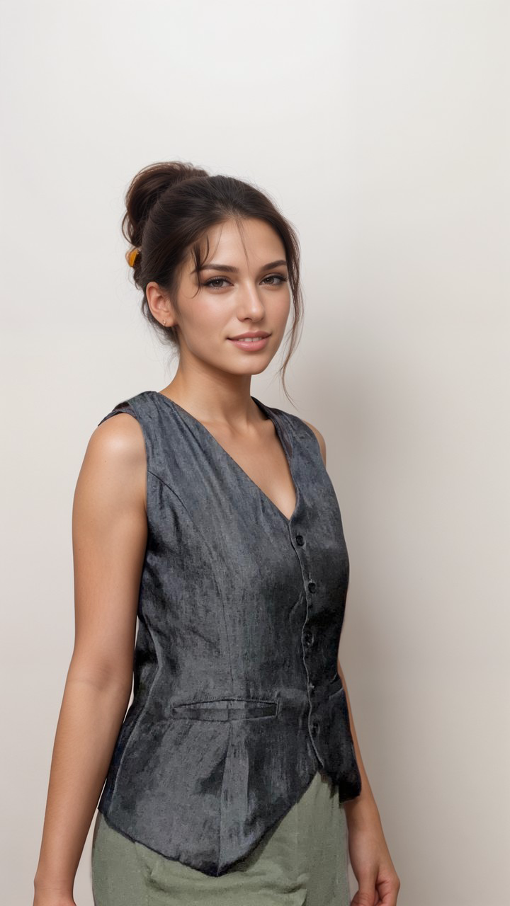 Women Formal Dark Grey V-Neck Panelled Waistcoat