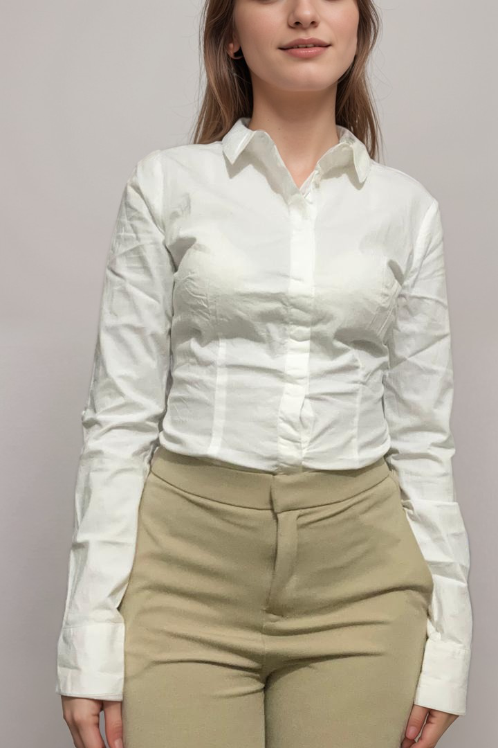 Women Formal Hidden Button-Down Bodysuit White Shirt