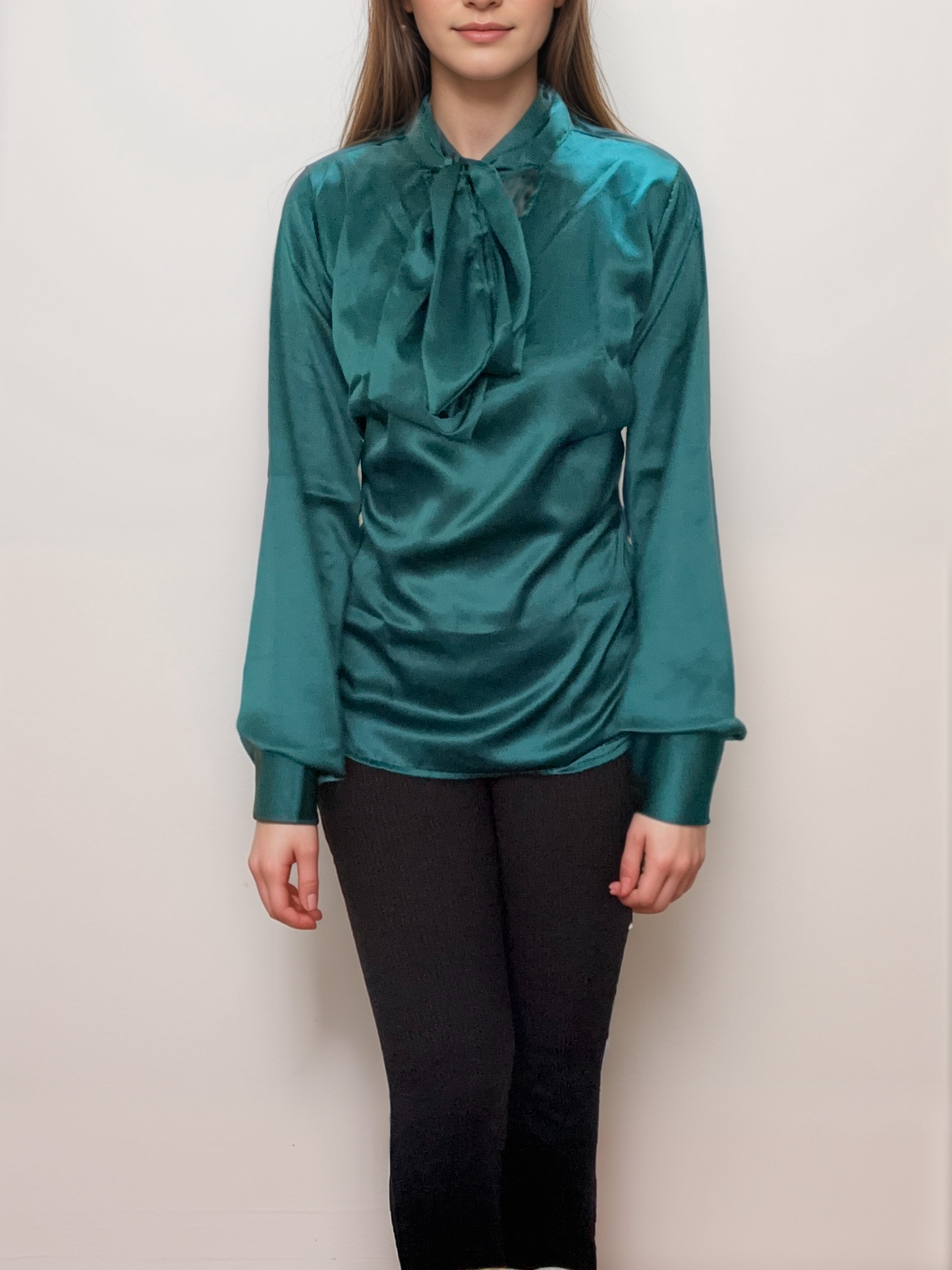 Women Formal Satin Green High Neck Top