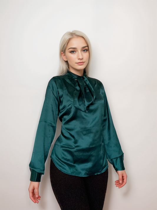 Women Formal Satin Green High Neck Top