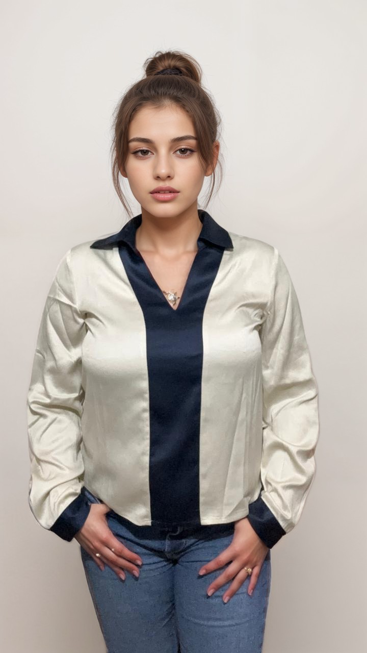 Women Formal Relaxed Fit Plus Size Ivory Blocked Shirt