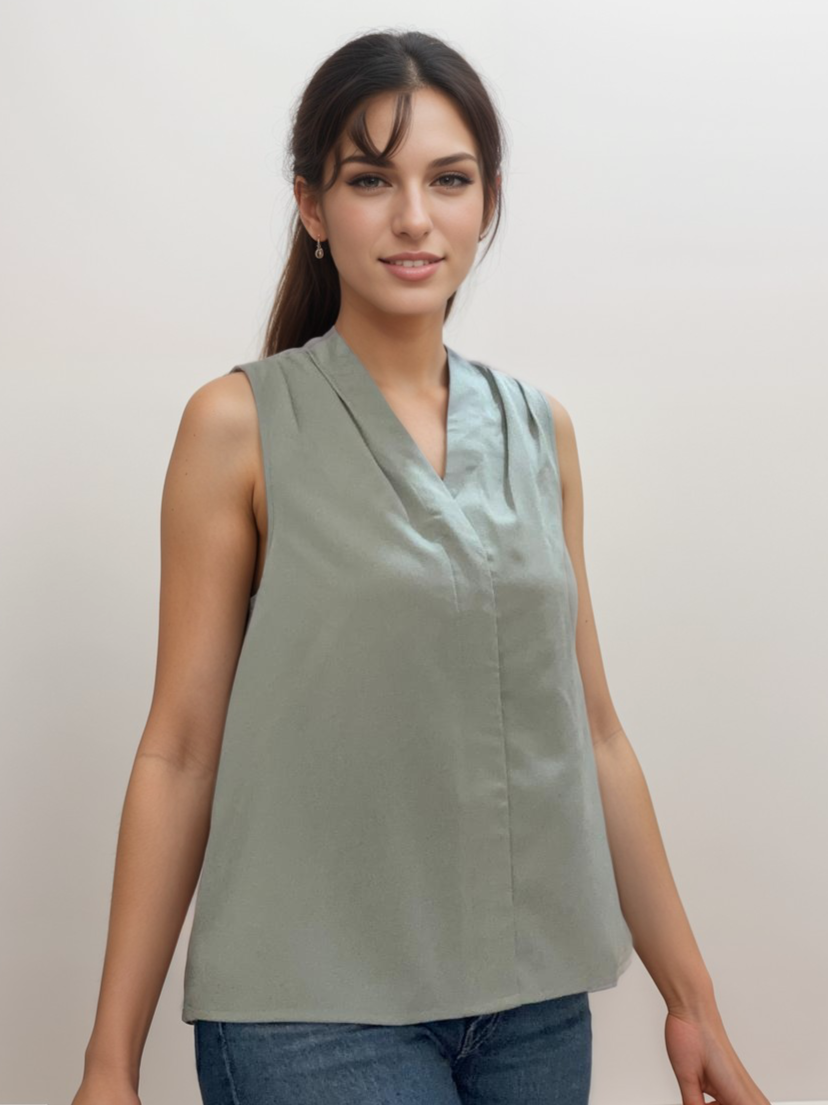 Women Formal Mint Green Plus Size Sleeveless Top