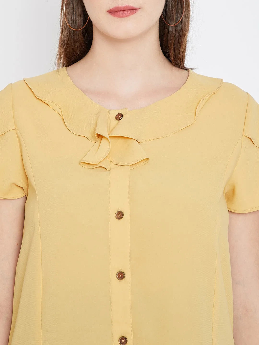 Women Formal Mustard Yellow Georgette Top - ModaLady