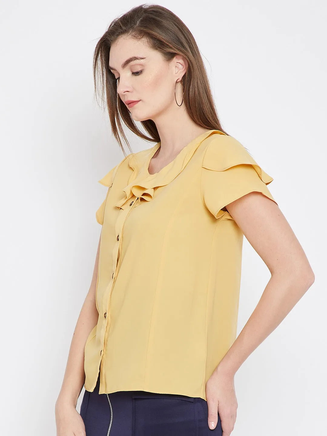 Women Formal Mustard Yellow Georgette Top - ModaLady