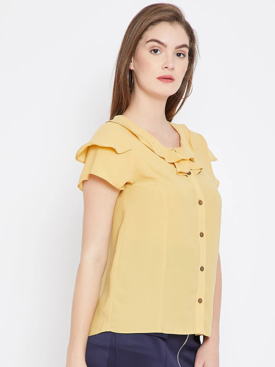 Women Formal Mustard Yellow Georgette Top - ModaLady