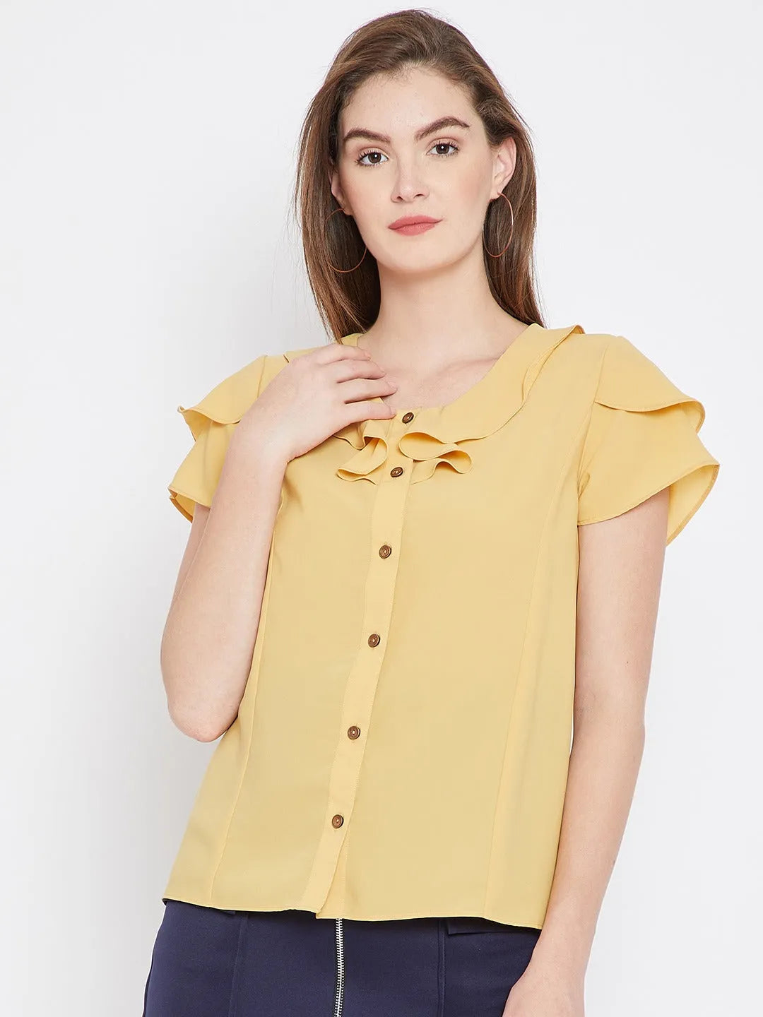 Women Formal Mustard Yellow Georgette Top - ModaLady