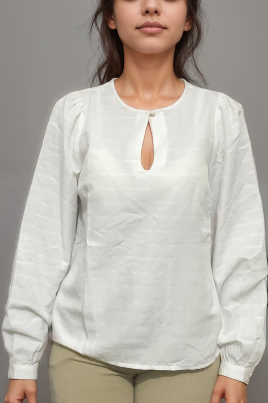 Women Formal Off White Relaxed Fit Keyhole Neck Plus Size Top