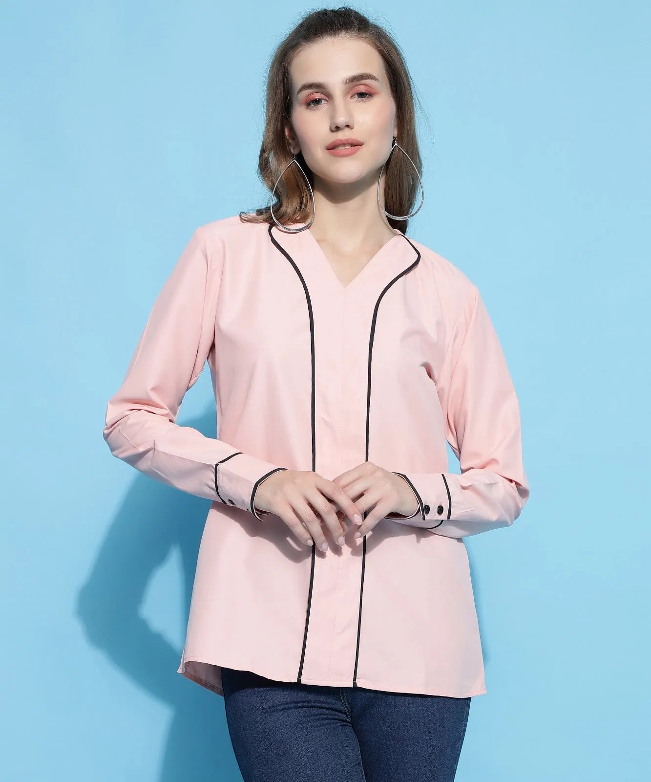 Women Formal Peach V-Collar Top - ModaLady