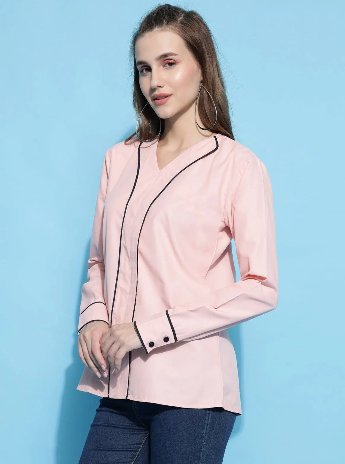 Women Formal Peach V-Collar Top - ModaLady