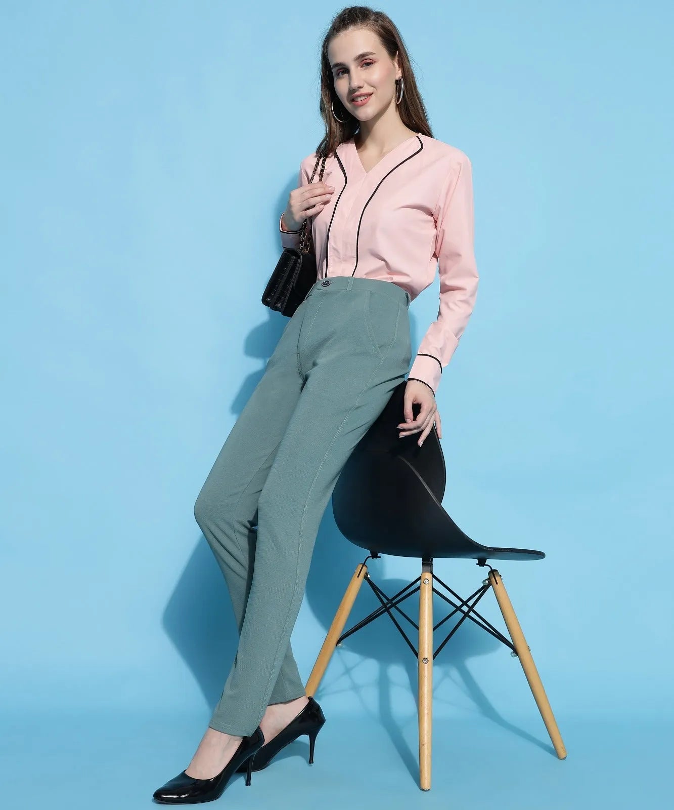 Women Formal Peach V-Collar Top - ModaLady