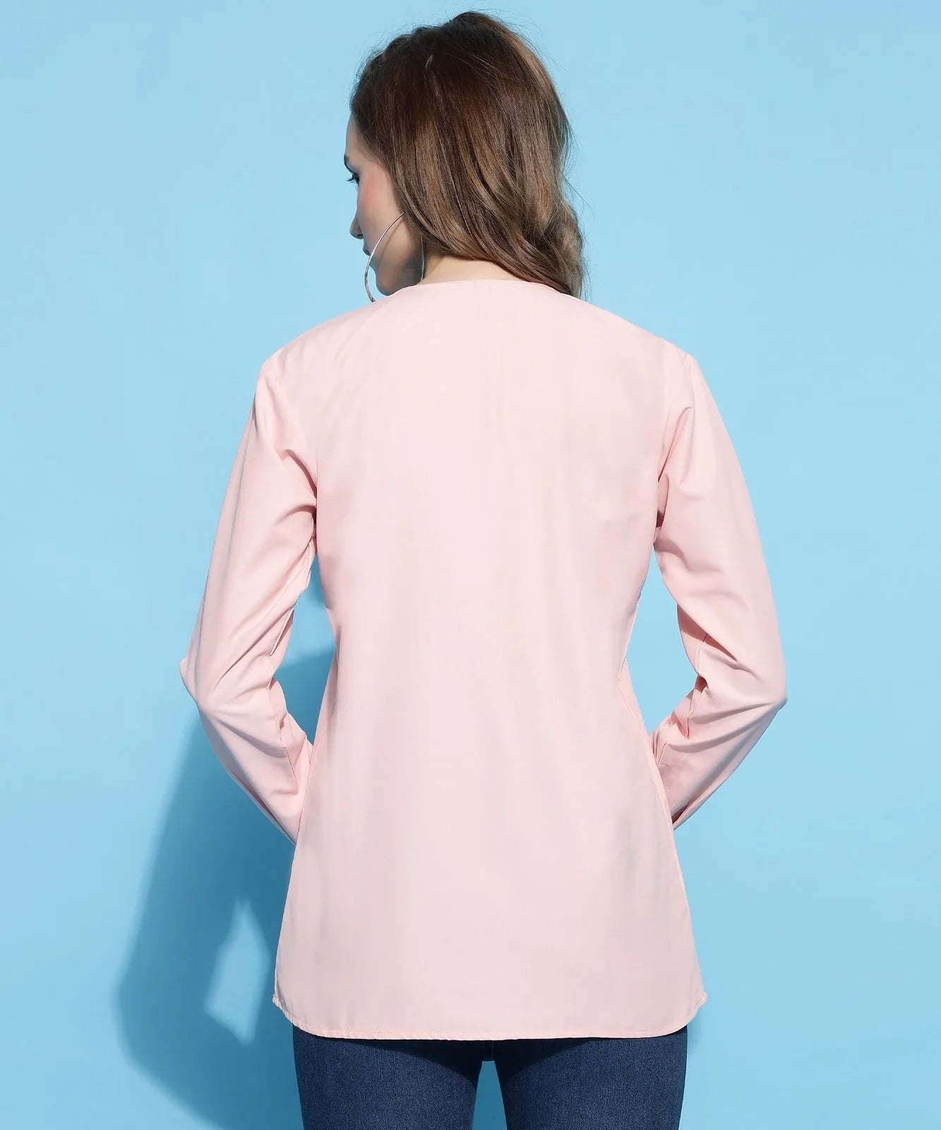 Women Formal Peach V-Collar Top - ModaLady