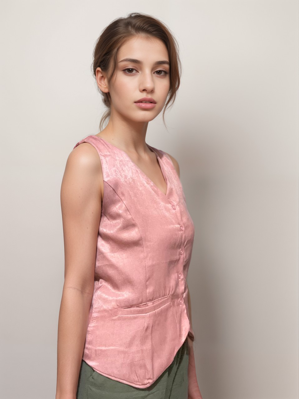 Women Formal Baby Pink V-Neck Panelled Waistcoat