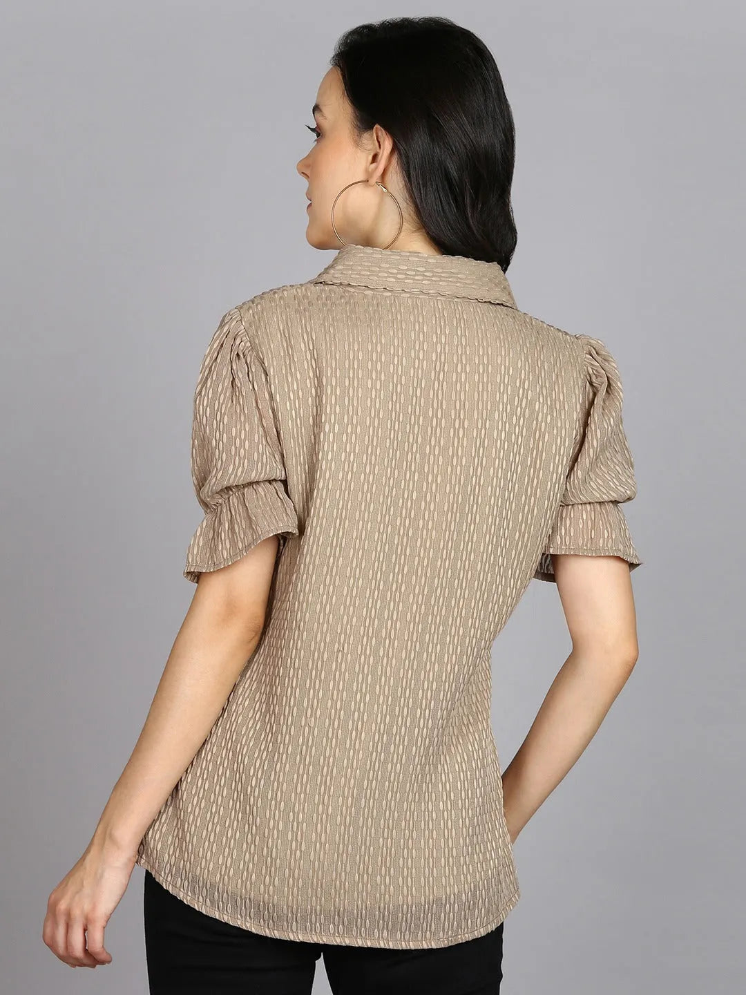 Women Formal Beige Self-Design Shirt - ModaLady