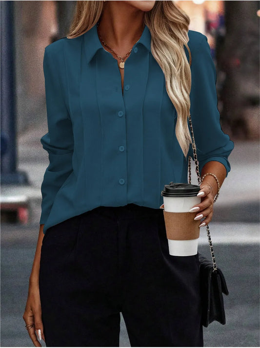 Women Formal Teal Blue Shirt - ModaLady