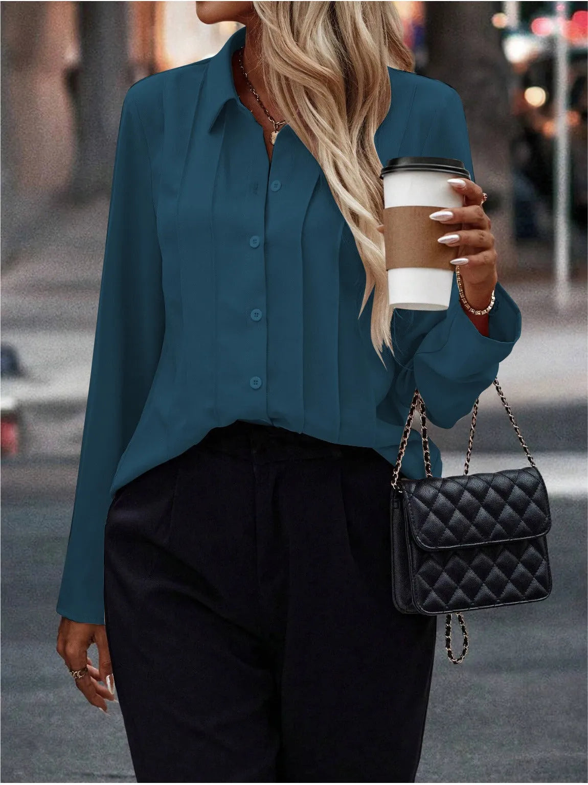 Women Formal Teal Blue Shirt - ModaLady