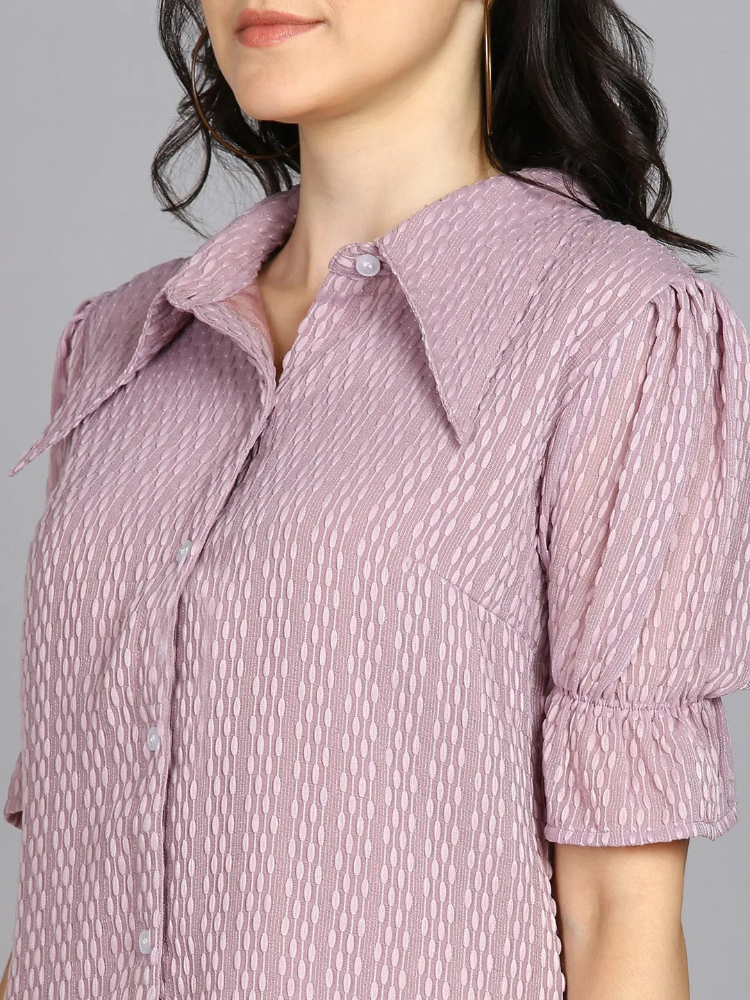 Women Formal Dusty Pink Self-Design Shirt - ModaLady