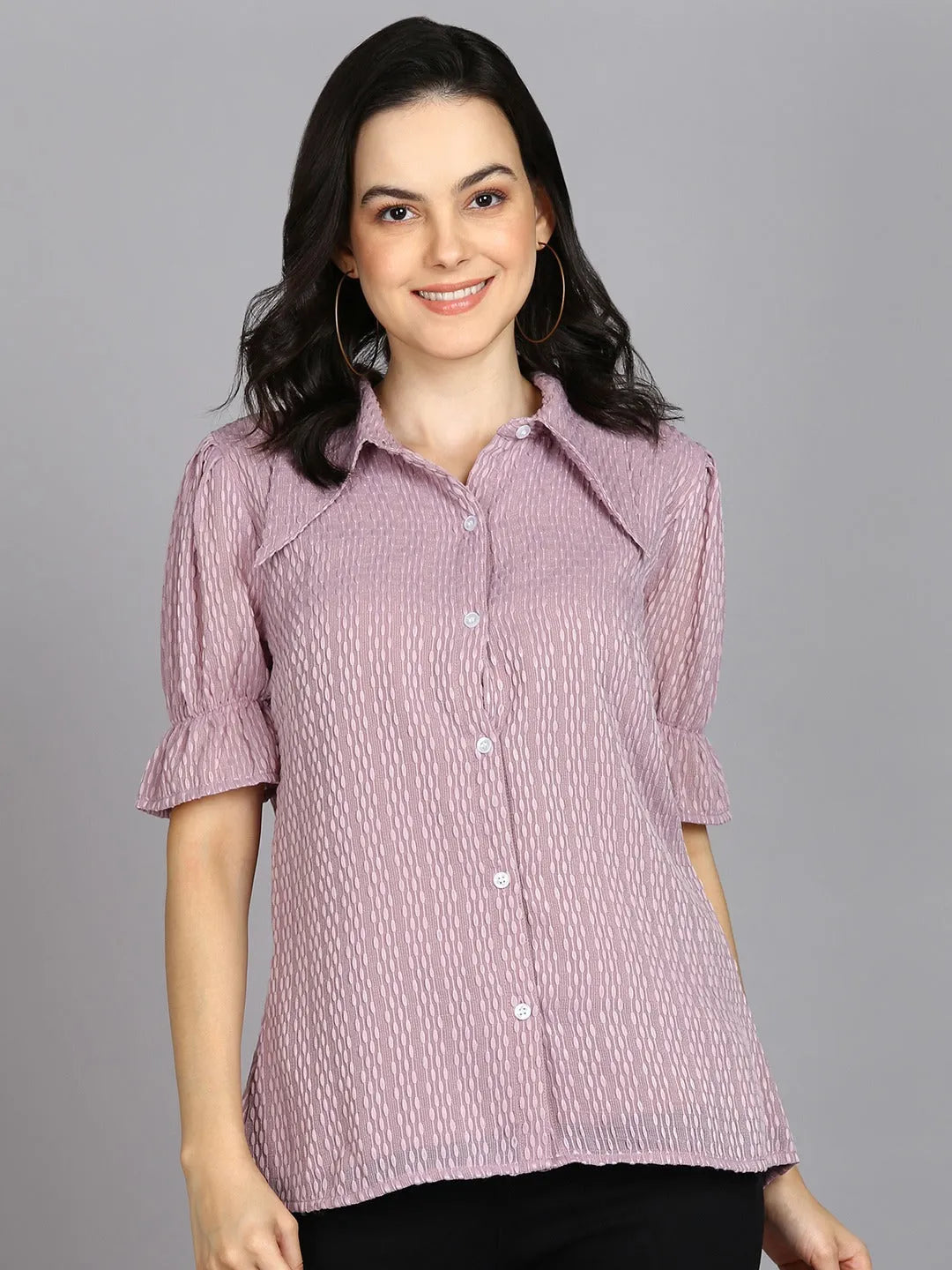 Women Formal Dusty Pink Self-Design Shirt - ModaLady