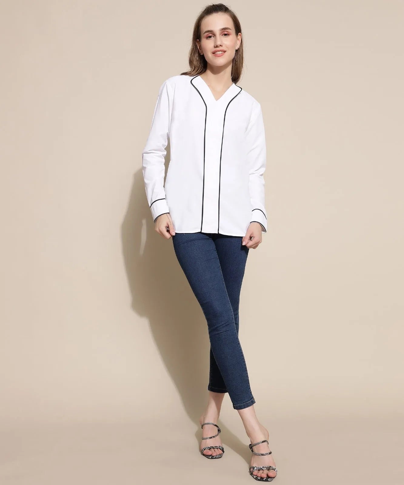 Women Formal White V-Collar Top - ModaLady