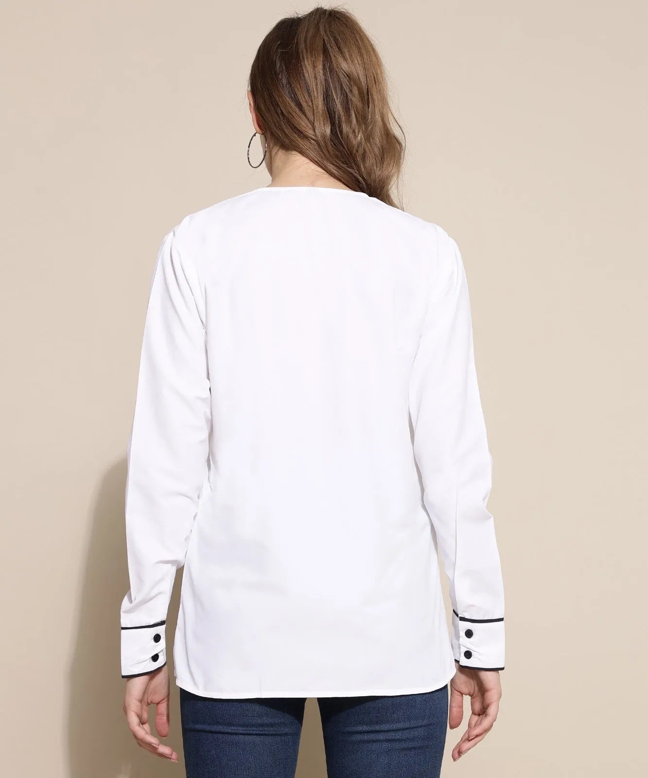 Women Formal White V-Collar Top - ModaLady