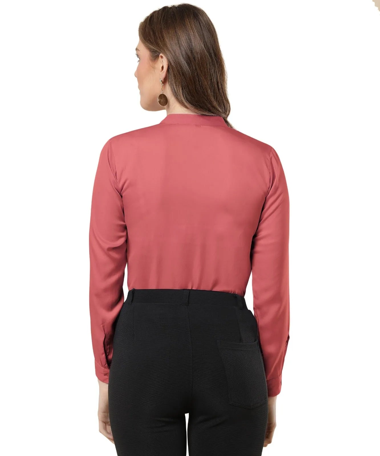 Women Formal Mandarin Collar Shirt - Plum - ModaLady