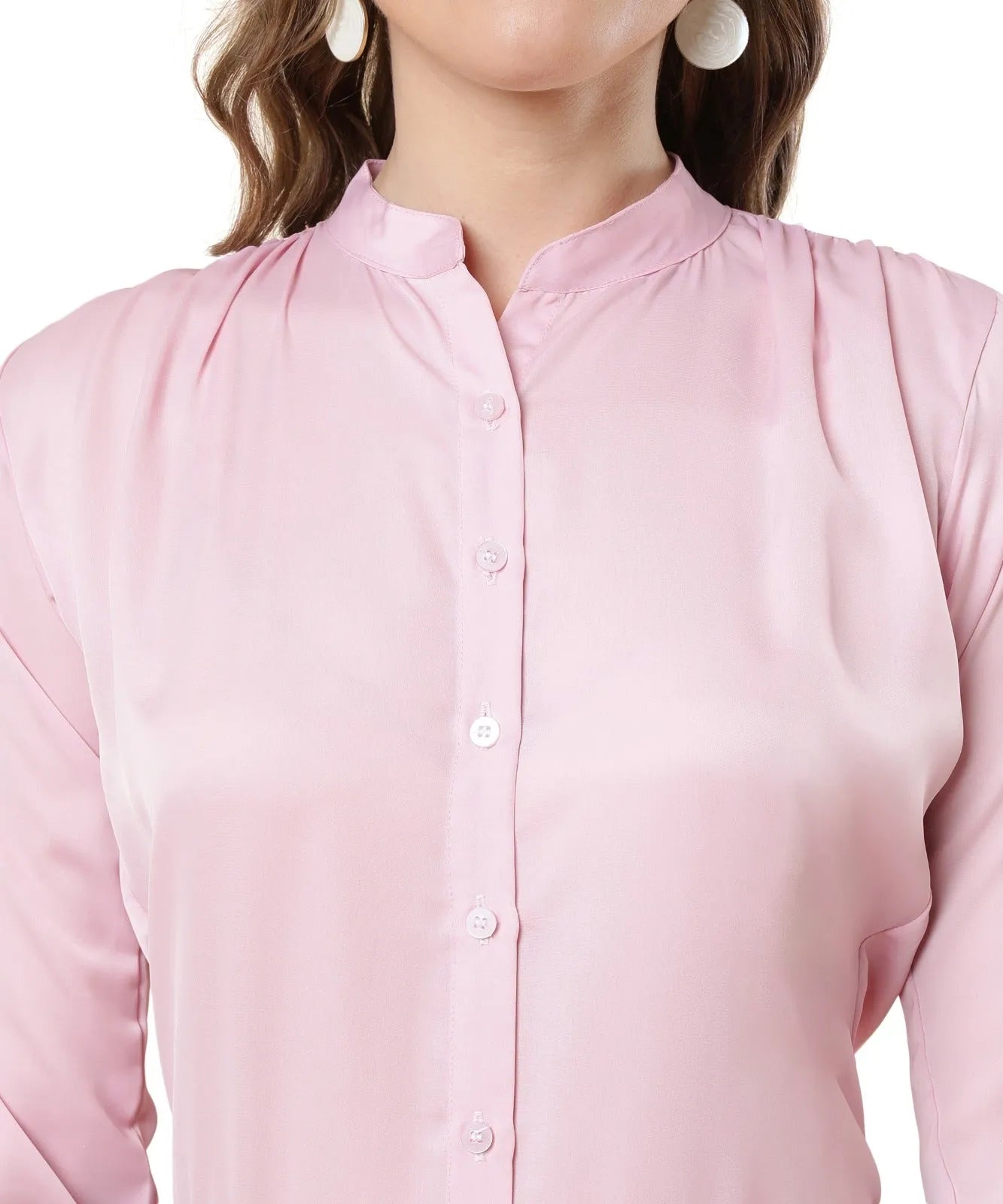 Women Formal Mandarin Collar Shirt - Pink - ModaLady