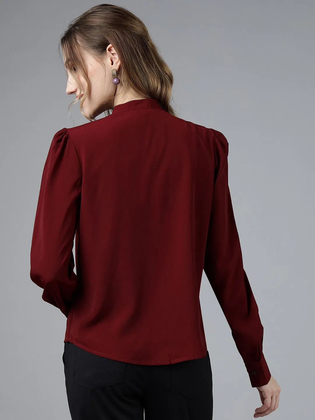 Women Formal Pleated Regular Fit Shirt - Maroon - ModaLady