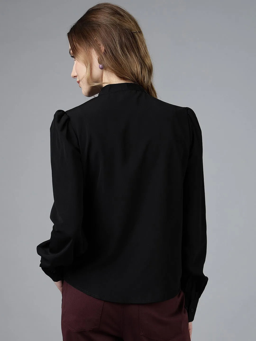 Women Formal Pleated Regular Fit Shirt - Black - ModaLady