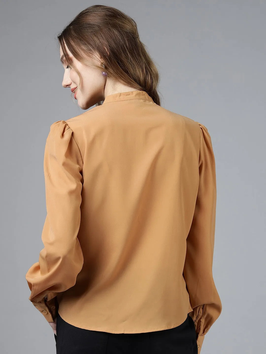 Women Formal Pleated Regular Fit Shirt - Mustard Yellow - ModaLady