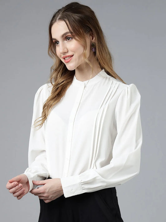 Women Formal Pleated Regular Fit Shirt - White - ModaLady