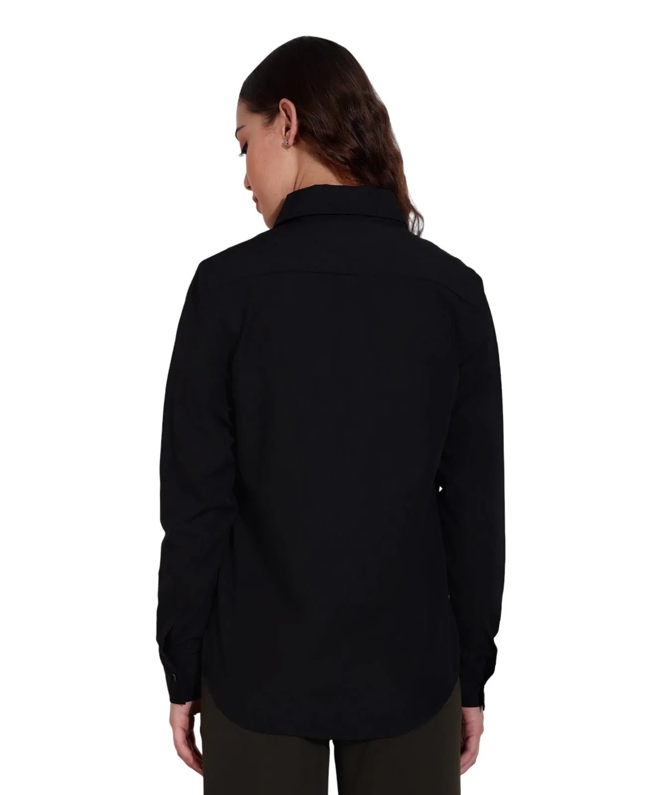 Women Formal Black Shirt with Contrast Tipping Placket - ModaLady