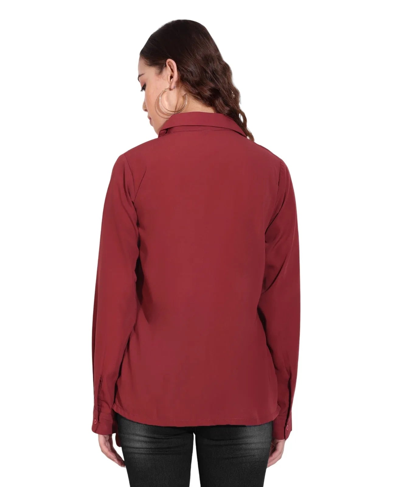 Women Formal Plain Red Formal Shirt - ModaLady