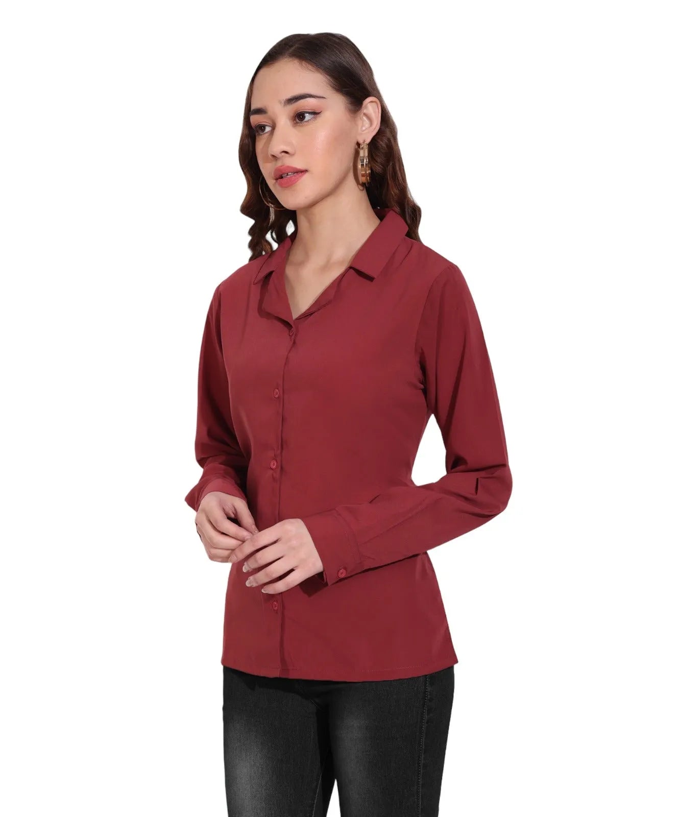 Women Formal Plain Red Formal Shirt - ModaLady