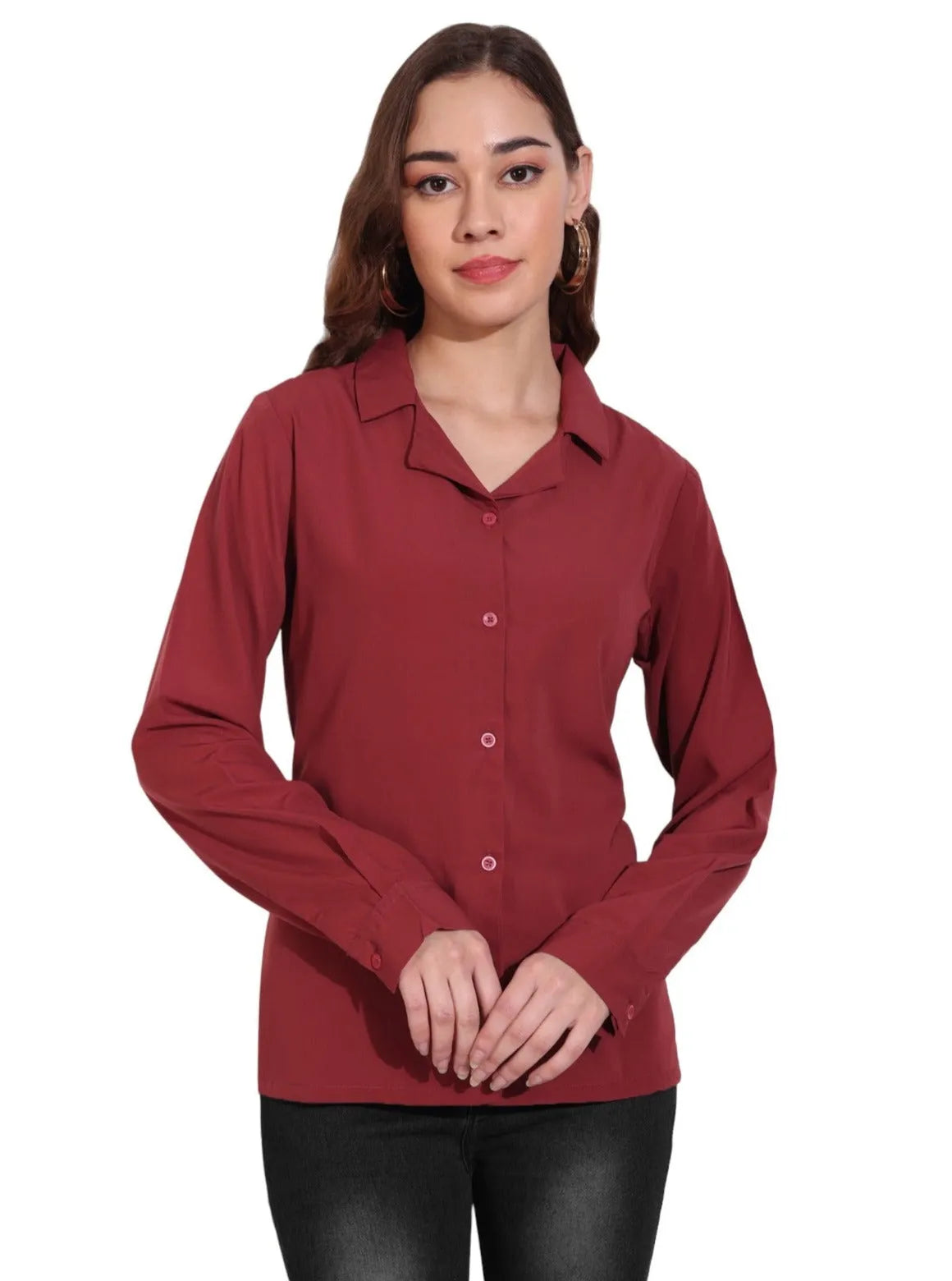 Women Formal Plain Red Formal Shirt - ModaLady