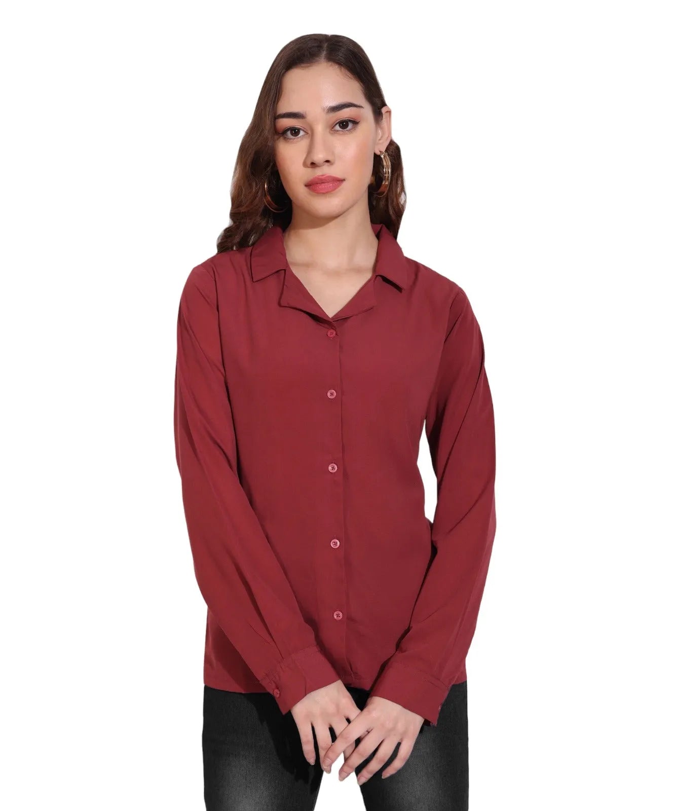 Women Formal Plain Red Formal Shirt - ModaLady