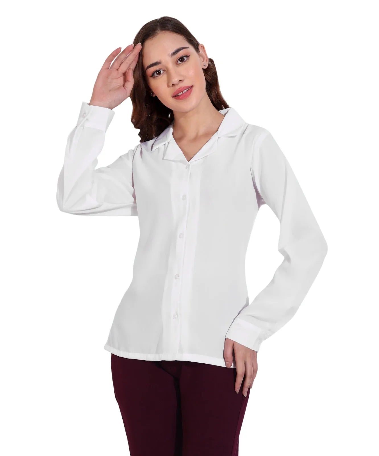 Women Formal Plain White Formal Shirt - ModaLady