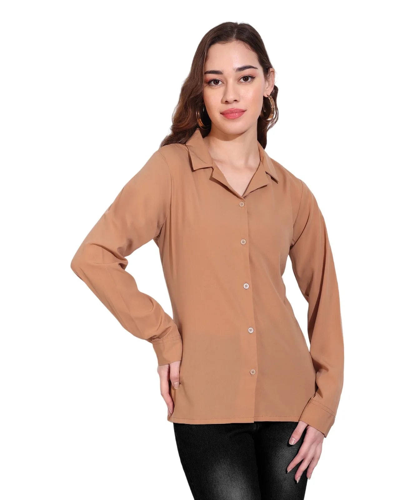 Women Formal Plain Beige Formal Shirt - ModaLady