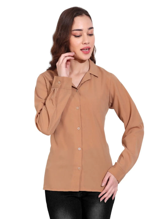 Women Formal Plain Beige Formal Shirt - ModaLady