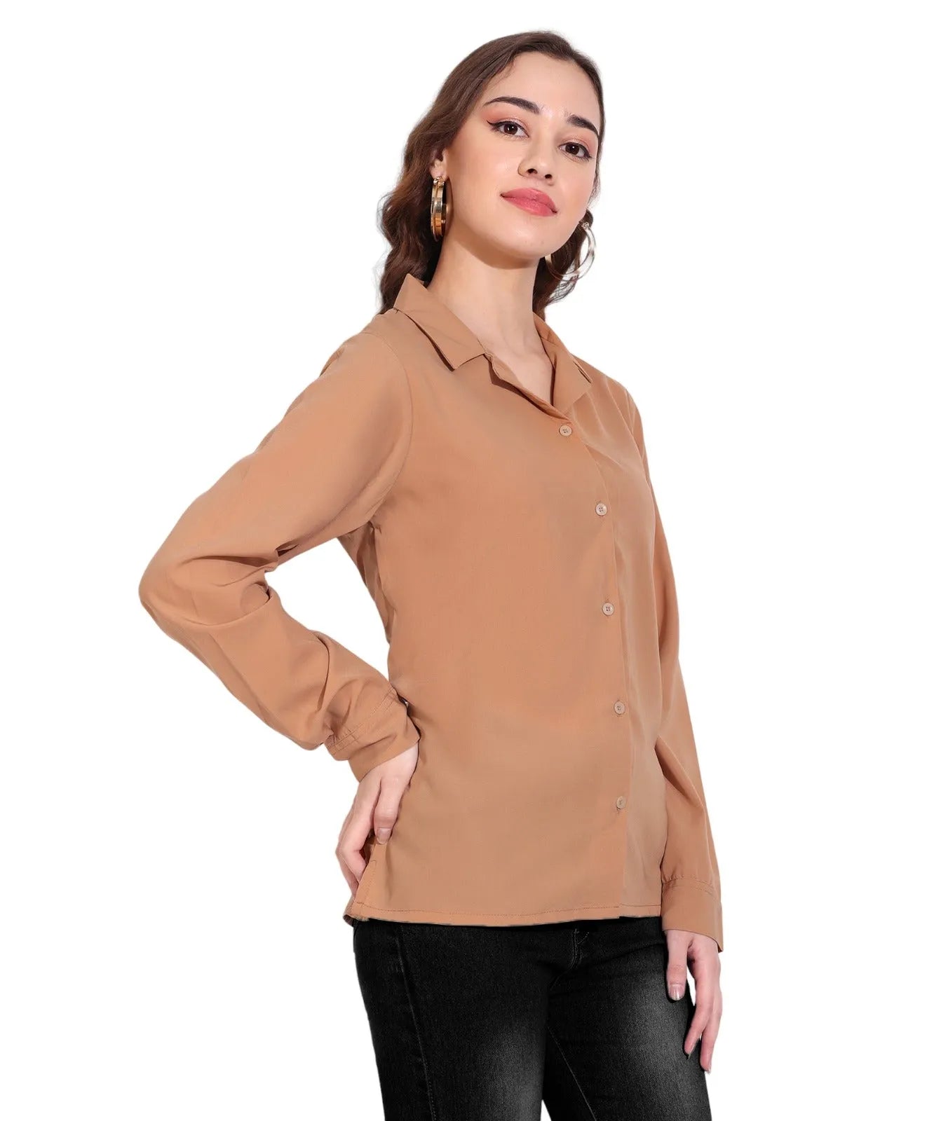 Women Formal Plain Beige Formal Shirt - ModaLady