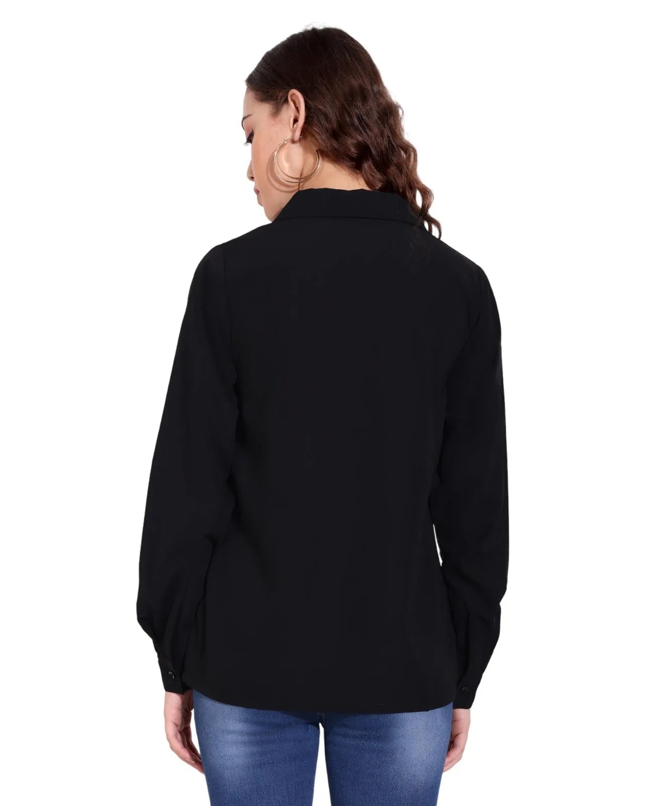 Women Formal Plain Black Formal Shirt - ModaLady