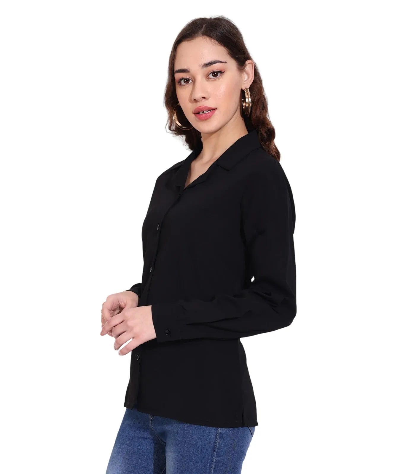 Women Formal Plain Black Formal Shirt - ModaLady