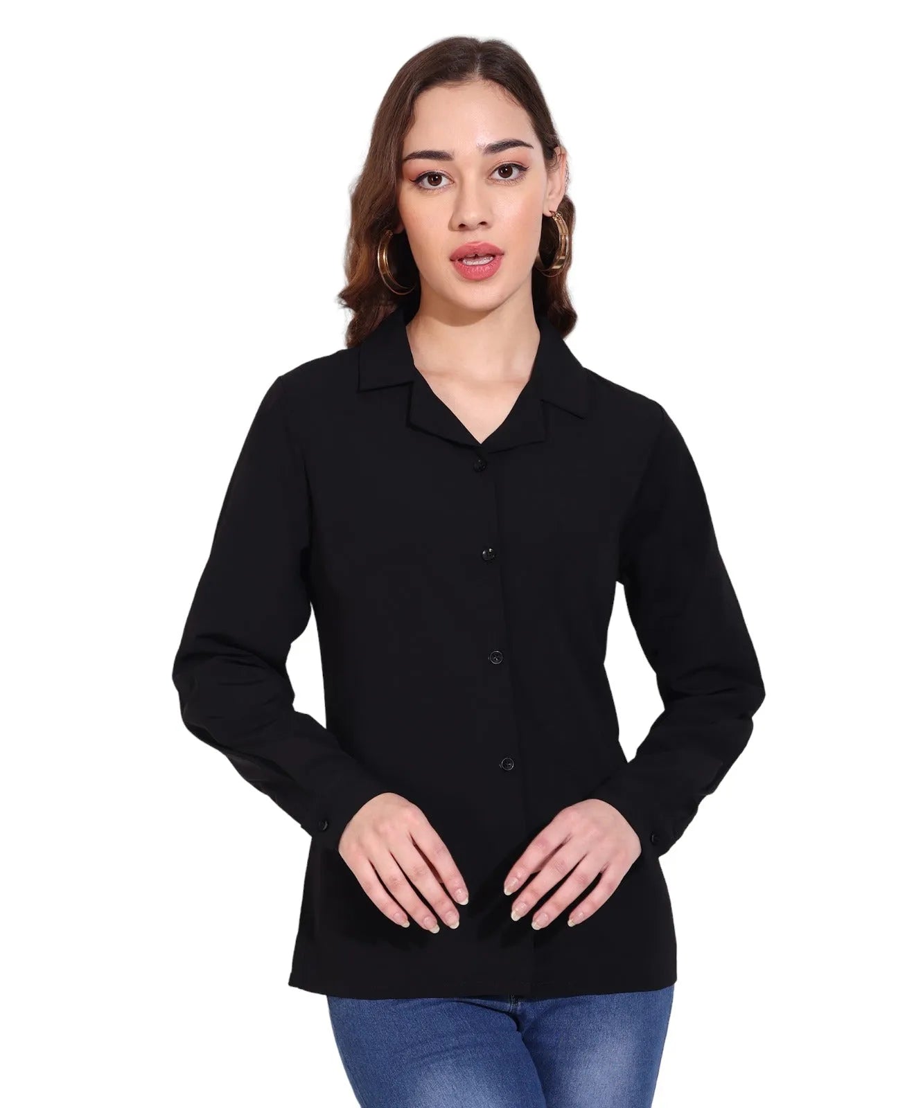 Women Formal Plain Black Formal Shirt - ModaLady