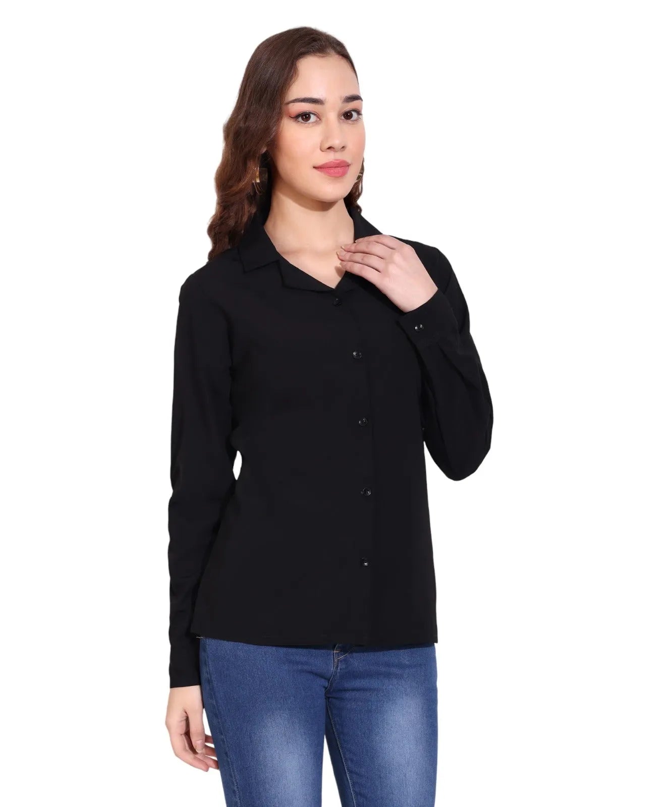 Women Formal Plain Black Formal Shirt - ModaLady