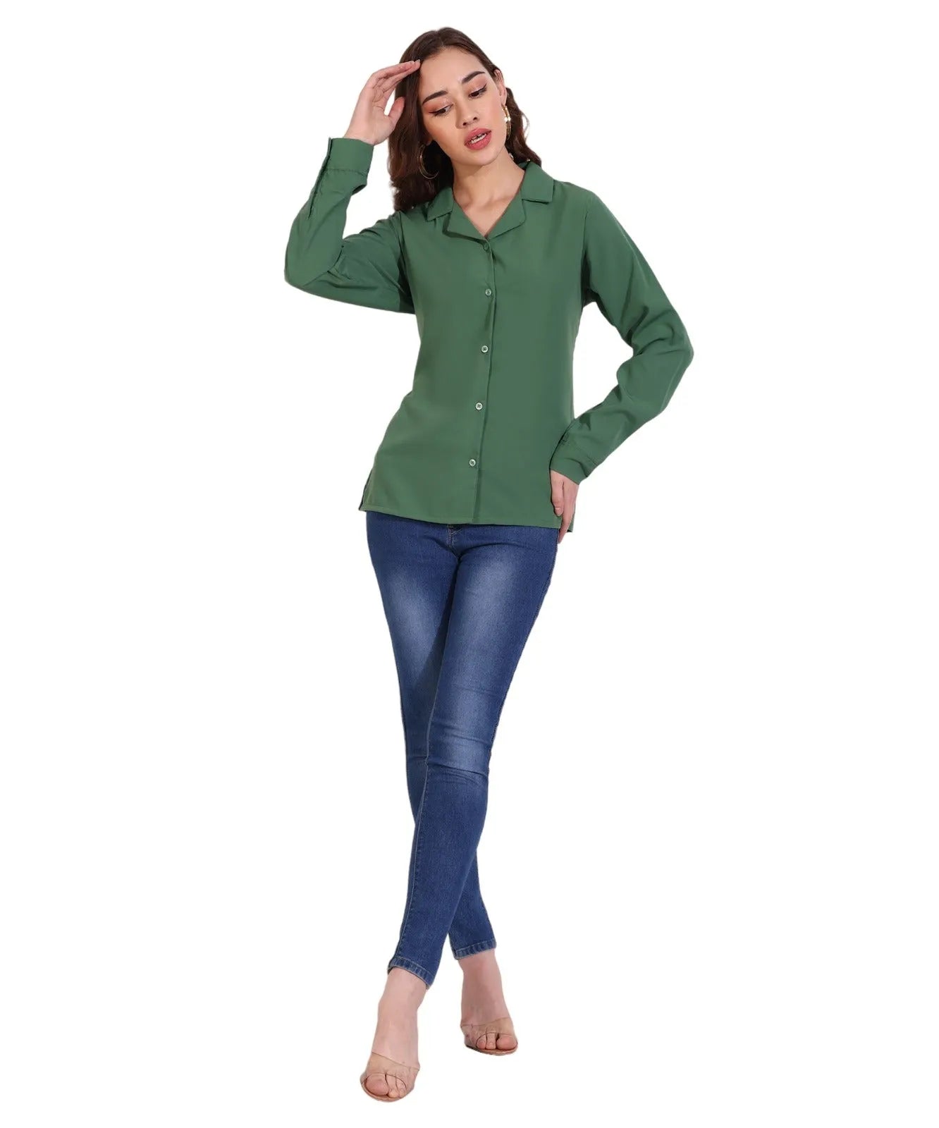 Women Formal Plain Green Formal Shirt - ModaLady