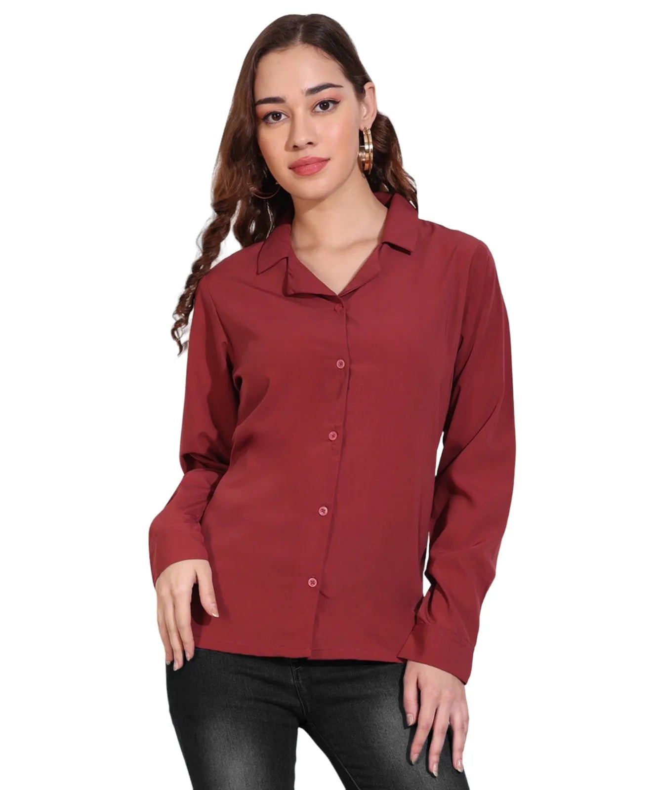 Women Formal Plain Red Formal Shirt - ModaLady