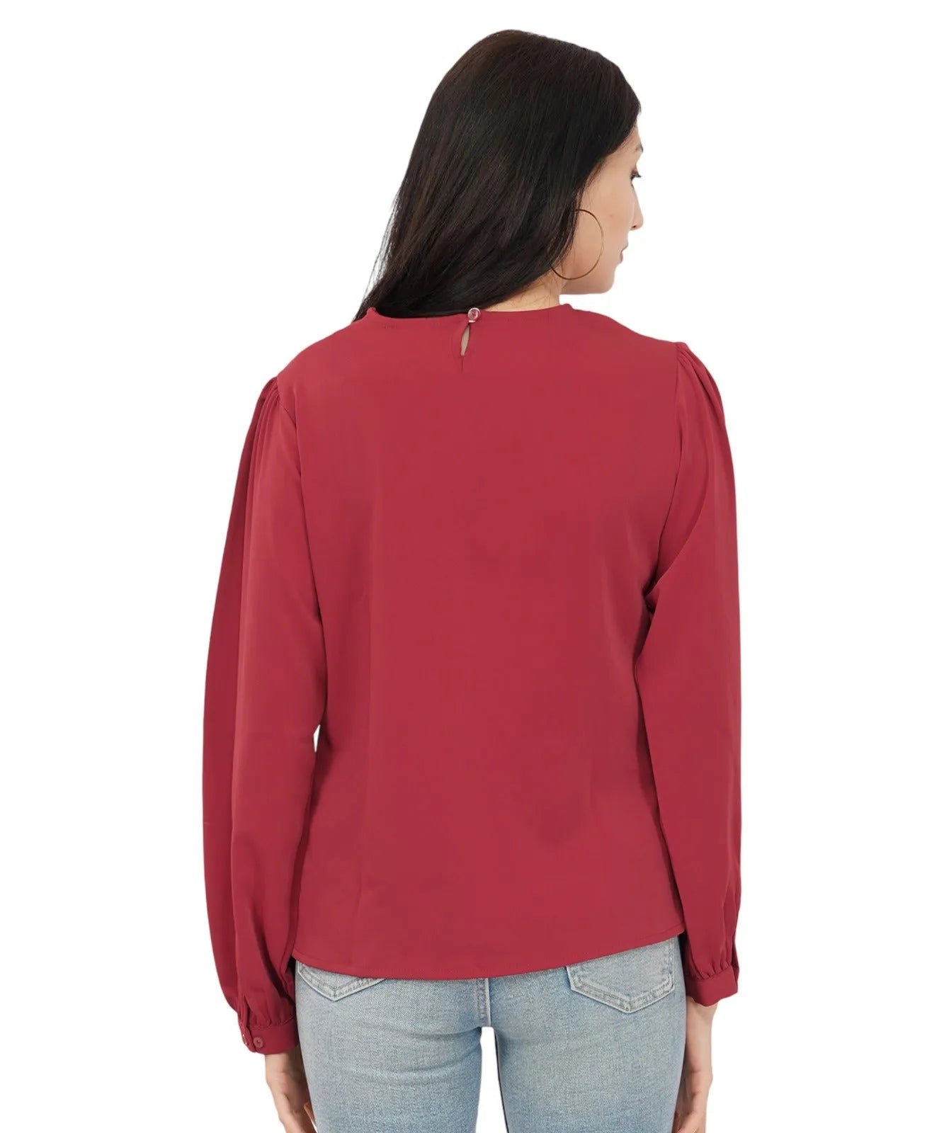 Women Formal Maroon Red V-neck Top - ModaLady