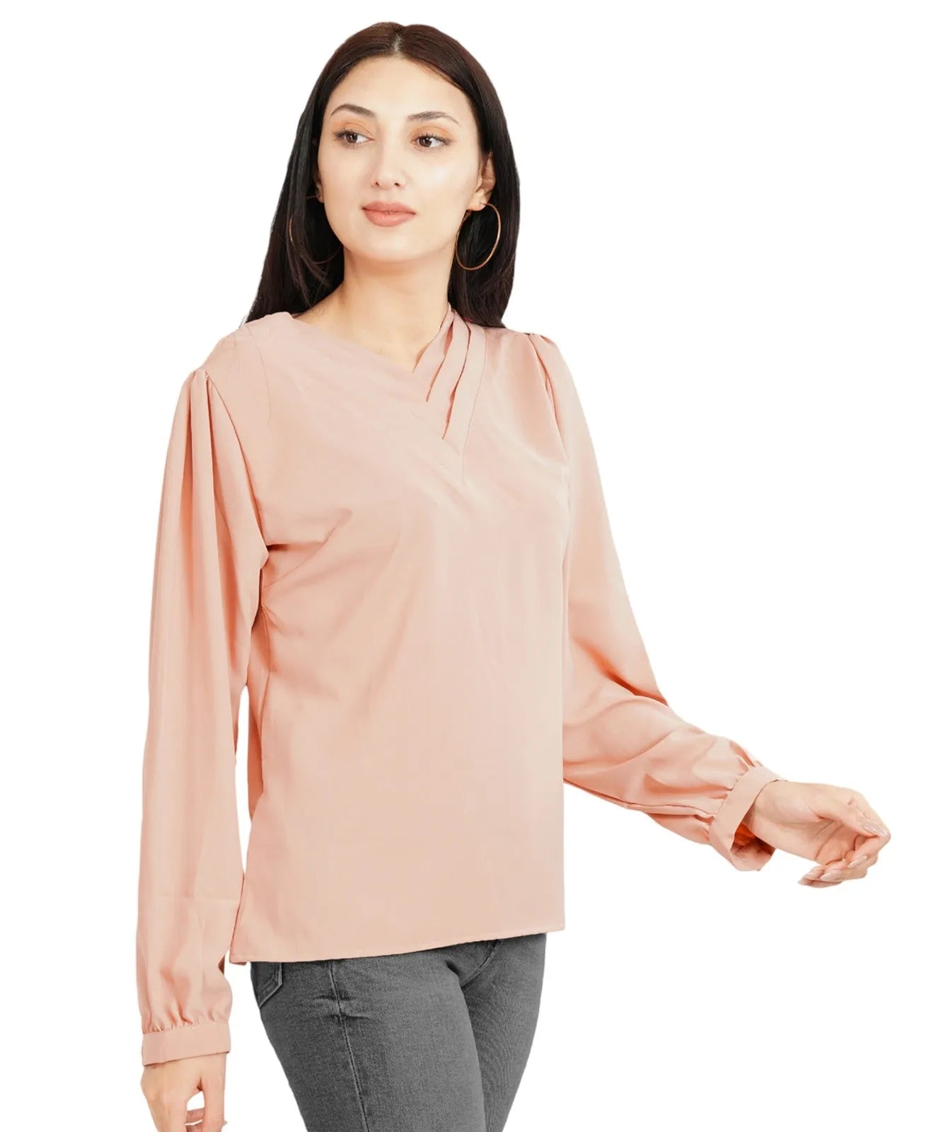 Women Formal Baby Pink V-neck Top - ModaLady