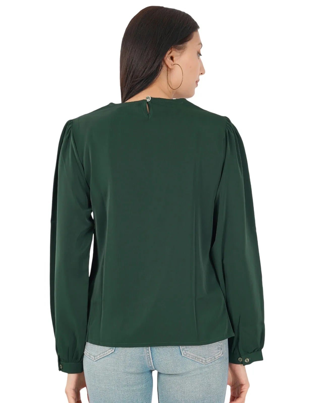 Women Formal Forest Green V-neck Top - ModaLady