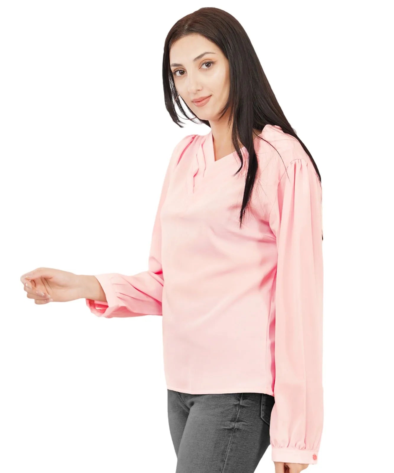 Women Formal Baby Pink V-neck Top - ModaLady